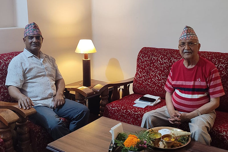 एमाले अध्यक्ष ओली र राप्रपा महामन्त्री राणाबीच भेटवार्ता