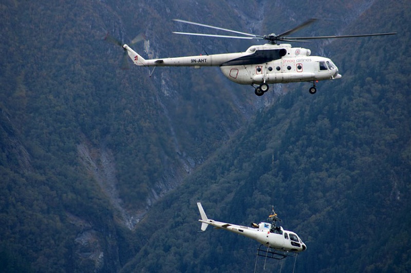 सिमकोटमा प्रतिबन्धित मनाङ एयरको हेलिकप्टर